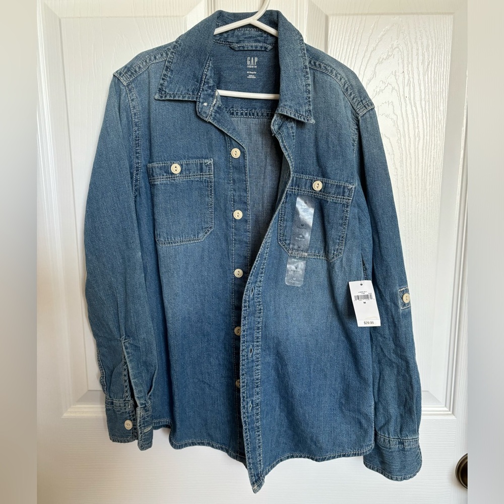 Denim button down, young men’s, brand new!